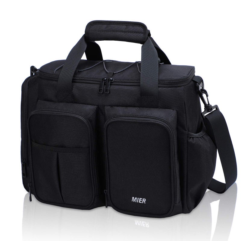 MIER Lunch Box for Men Heavy Duty Insulated Lunch Bag 20 Cans Large Leakproof Soft Cooler Bags with Multiple Pockets for Picnic Work Travel (Black) - Image 1